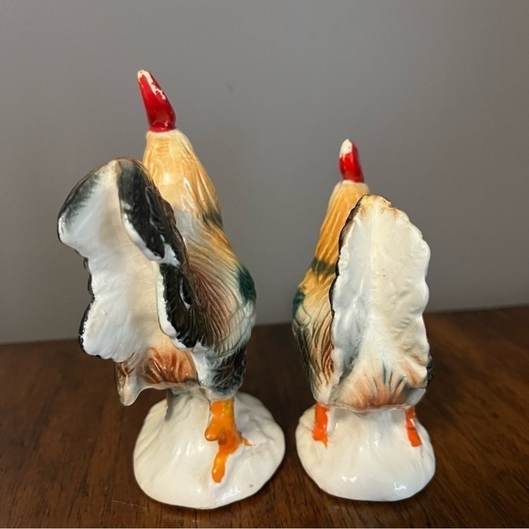 VINTAGE CERAMIC ROOSTER HEN CHICKEN SALT PEPPER SHAKERS JAPAN. - Picture 6 of 13